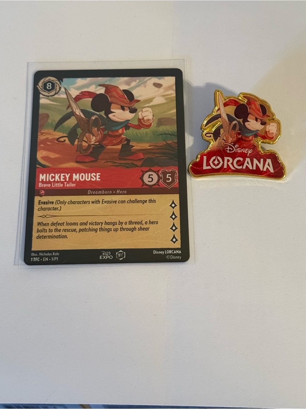 2022 Disney Lorcana Mickey Mouse D23 Expo 1st Edition Collector Card & Pin